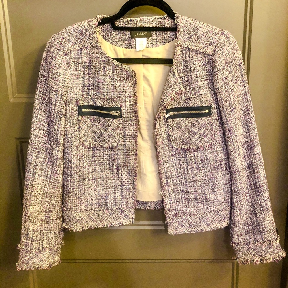 J Crew Chanel-style tweed jacket.